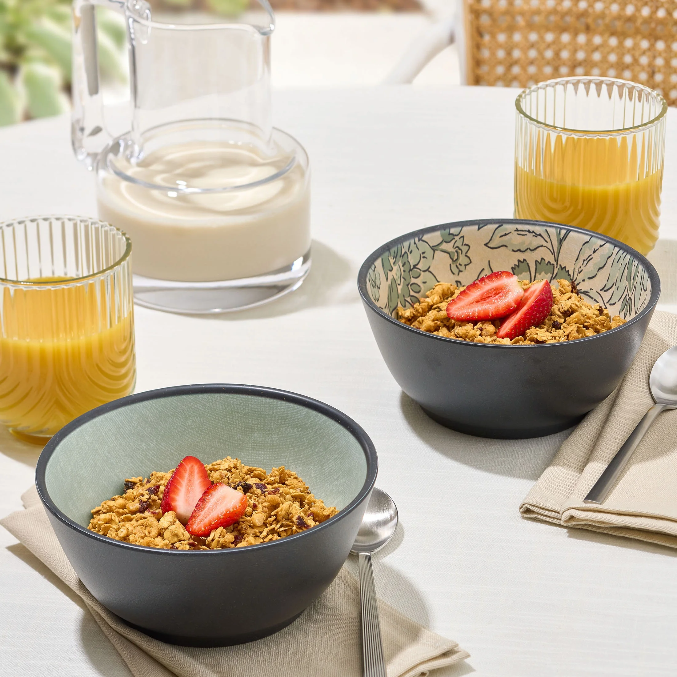 Better Homes & Garden 12-Pack Bamboo Melamine Dinnerware Set, Botanical and Linen Print - Curated Treasures Market