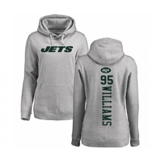 Football Women's New York Jets #95 Quinnen Williams Ash Backer Pullover Hoodie