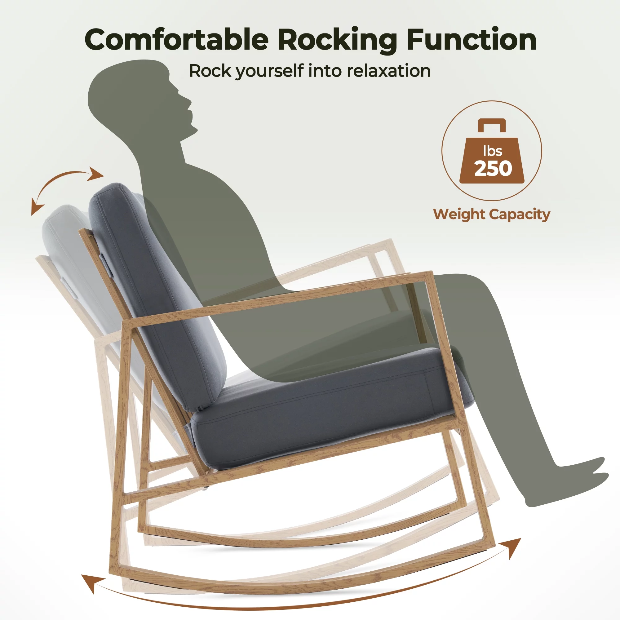 Livingroom Rocking Chair Glider Rocker for Nursery Upholstered Accent Chair Modern Armchair Cozy for Living Room Bedroom Offices Comfortable Chair Transfer Printed Wood Chair Gray - Curated Treasures Market