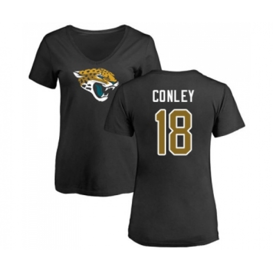 Football Women's Jacksonville Jaguars #18 Chris Conley Black Name & Number Logo Slim Fit T-Shirt