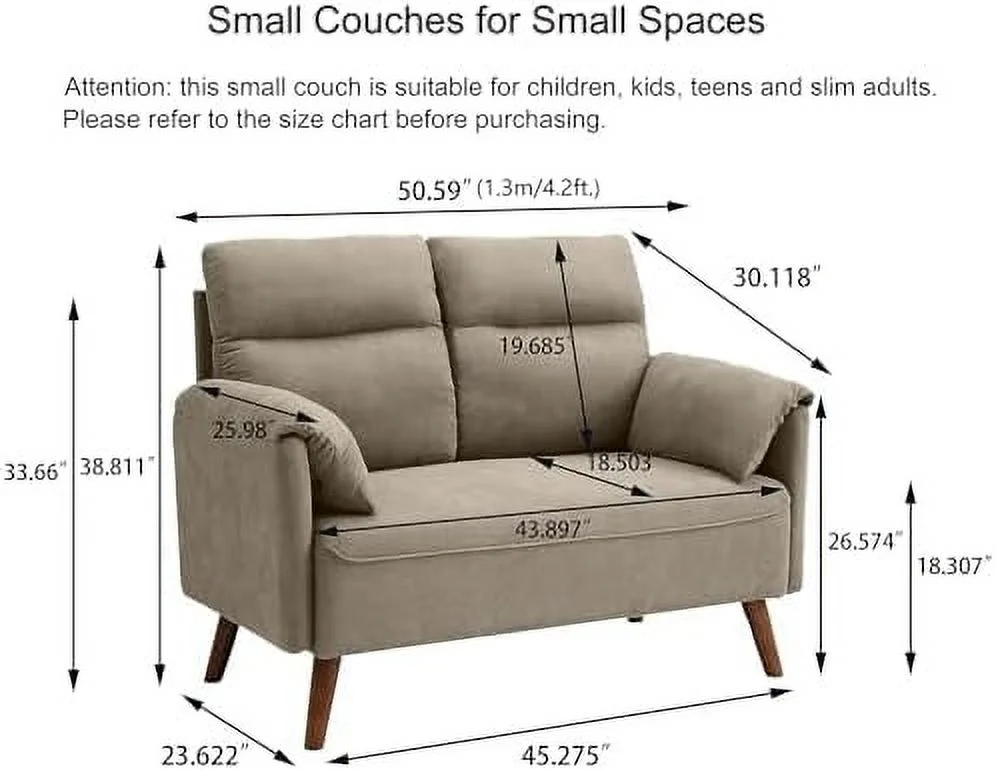 JYHOME 50.6" Small Loveseat Sofa  Mid Century Modern Love Seat Couch with Back Cushions and Wood Legs  2 Seater Small Couches for Living Room  Bedroom  Small Spaces - Curated Treasures Market