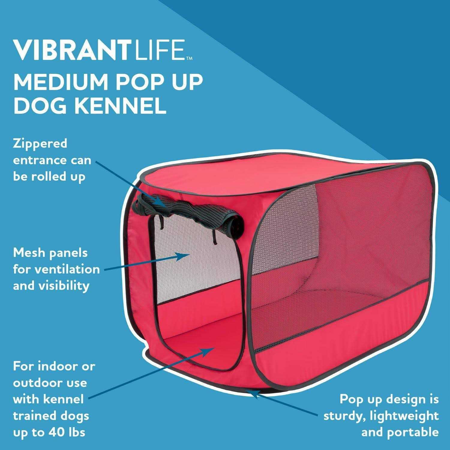 Vibrant Life Dog Kennels One Piece Soft-Sided 32 inch Pop-up Mesh Pet Kennel - Pet Supplies online store