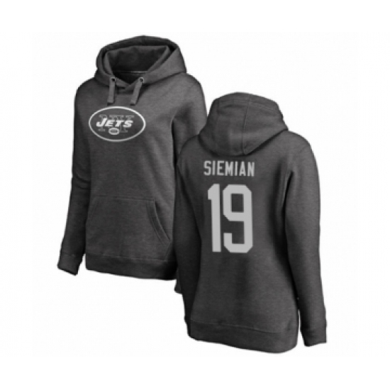 Football Women's New York Jets #19 Trevor Siemian Ash One Color Pullover Hoodie