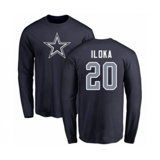 Football Dallas Cowboys #20 George Iloka Navy Blue Name & Number Logo Long Sleeve T-Shirt
