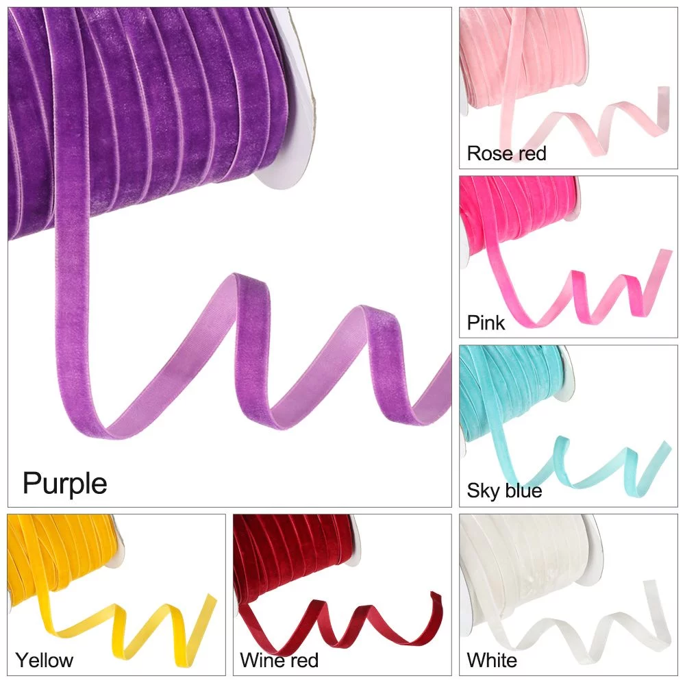 50yards 10mm Crafts Gifts Home Packaging Strap Flocking Silk Velvet Ribbon Wrapping Band ROSE RED - Curated Treasures Market