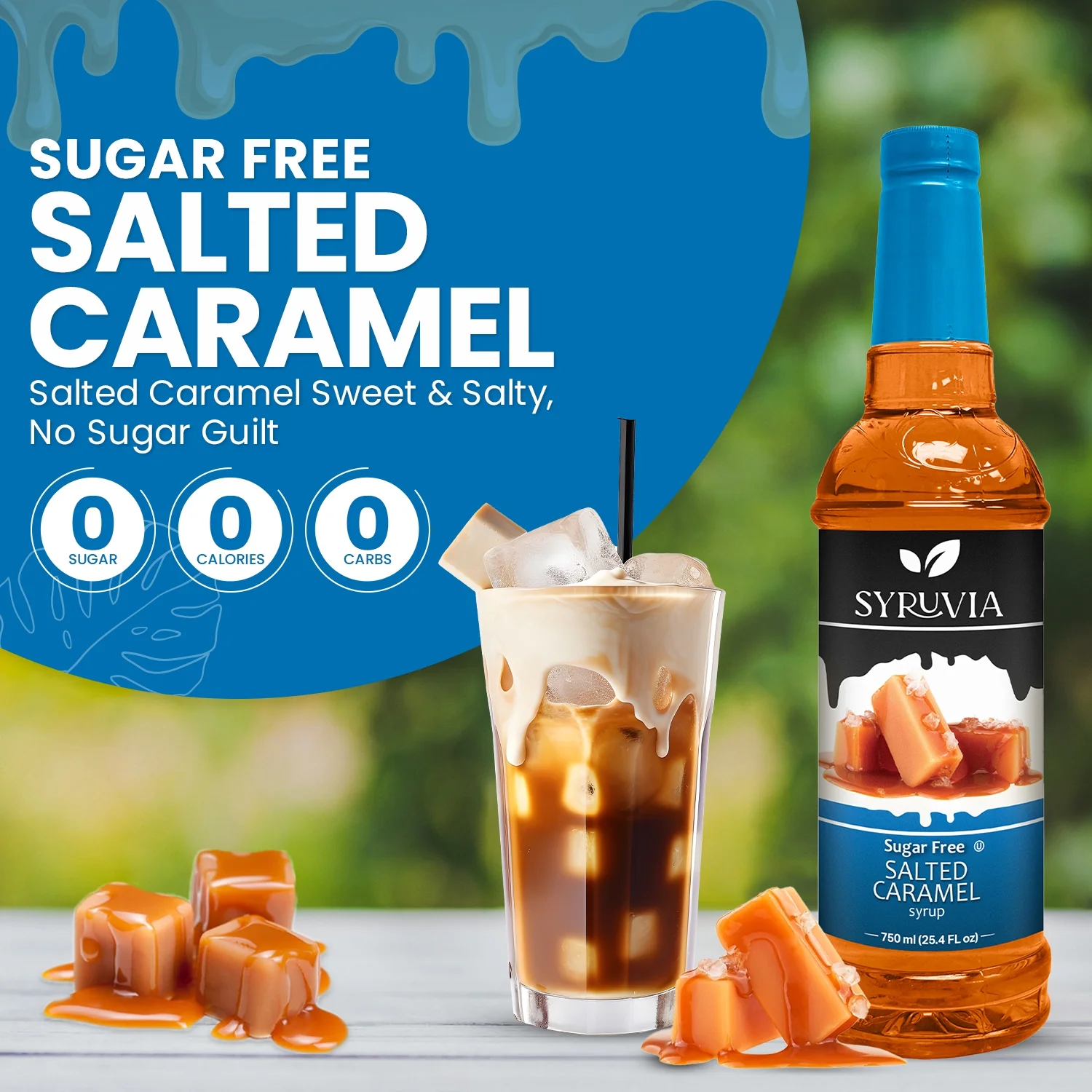 Syruvia Salted Caramel Sugar Free Coffee Syrup No-Calorie Coffee Sauce for Coffee, Lattes, Shakes, Smoothies, Desserts, 25.4 Fl. Oz - Curated Treasures Market