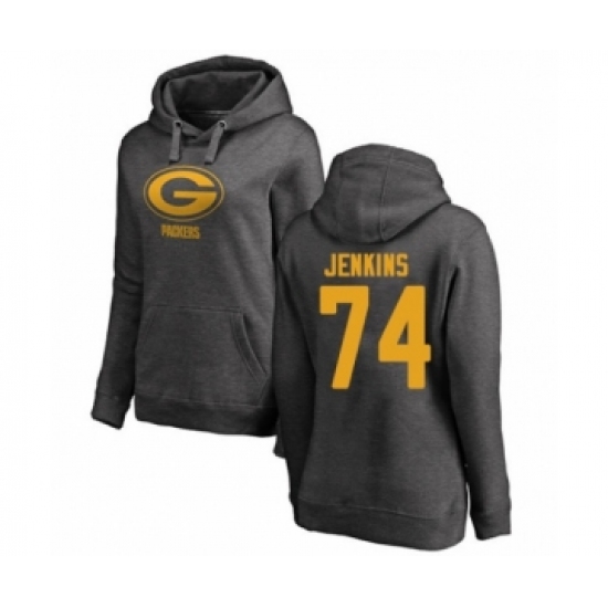 Football Women's Green Bay Packers #74 Elgton Jenkins Ash One Color Pullover Hoodie