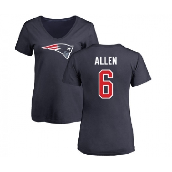 Football Women's New England Patriots #6 Ryan Allen Navy Blue Name & Number Logo Slim Fit T-Shirt