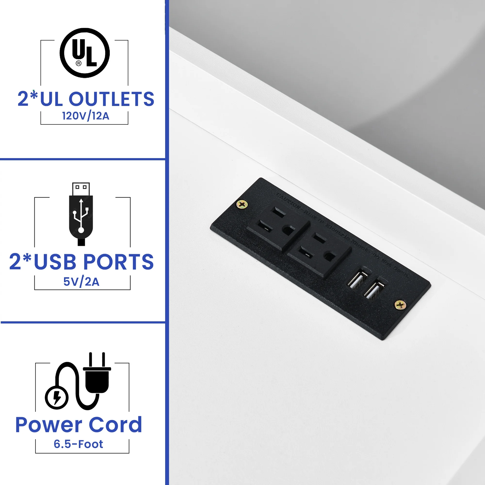 ModFusion 2-Drawer, 4-Metal Drawer Handle A4 Legal Letter Files Organizer Wood Cabinet with Charging Hub Station, White - Curated Treasures Market