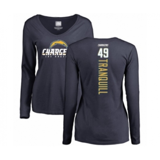 Football Women's Los Angeles Chargers #49 Drue Tranquill Navy Blue Backer Long Sleeve T-Shirt
