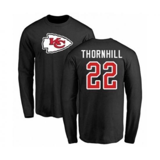 Football Kansas City Chiefs #22 Juan Thornhill Black Name & Number Logo Long Sleeve T-Shirt