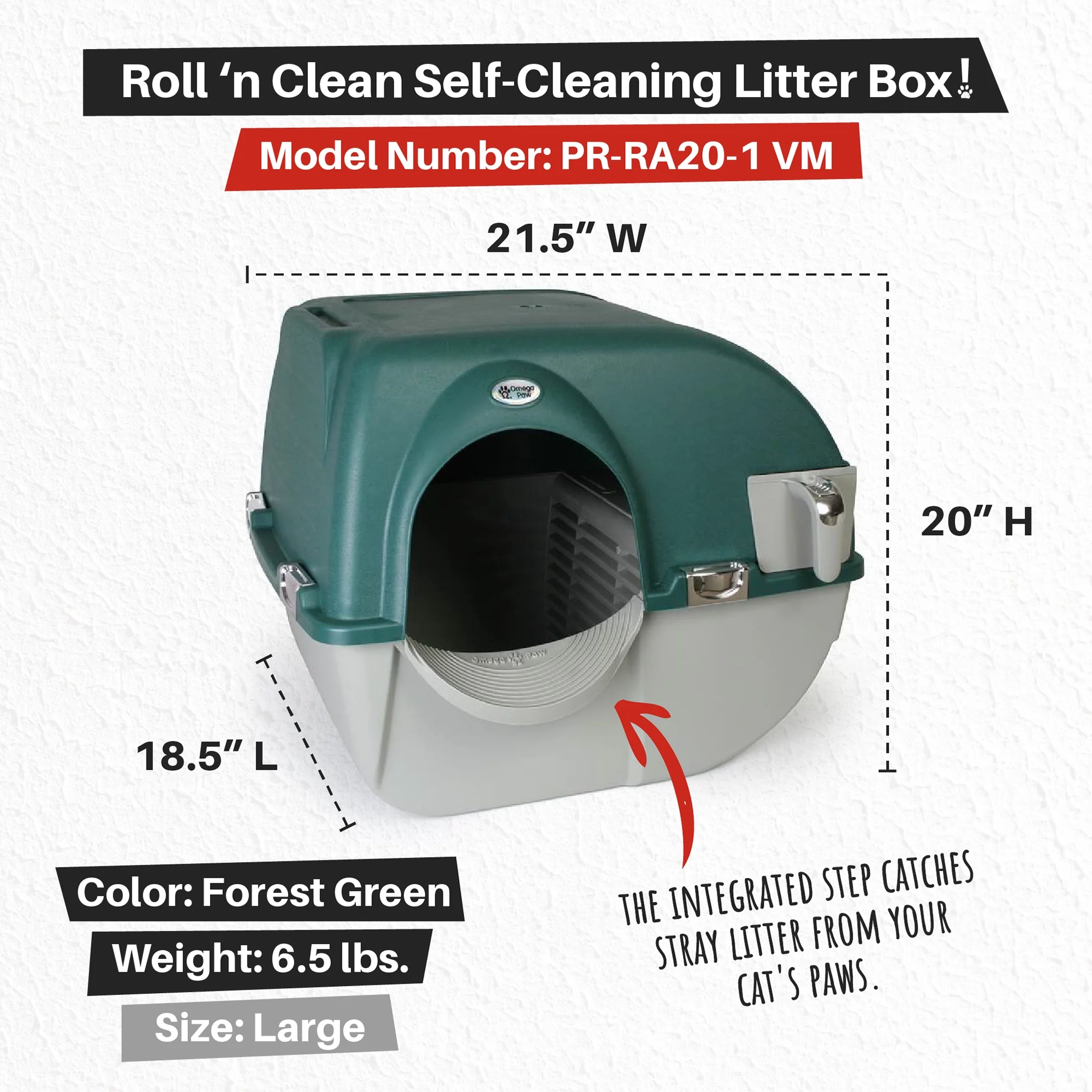 Omega Paw Premium Roll 'N Clean Self Cleaning Litter Box, Large, Green - Curated Treasures Market