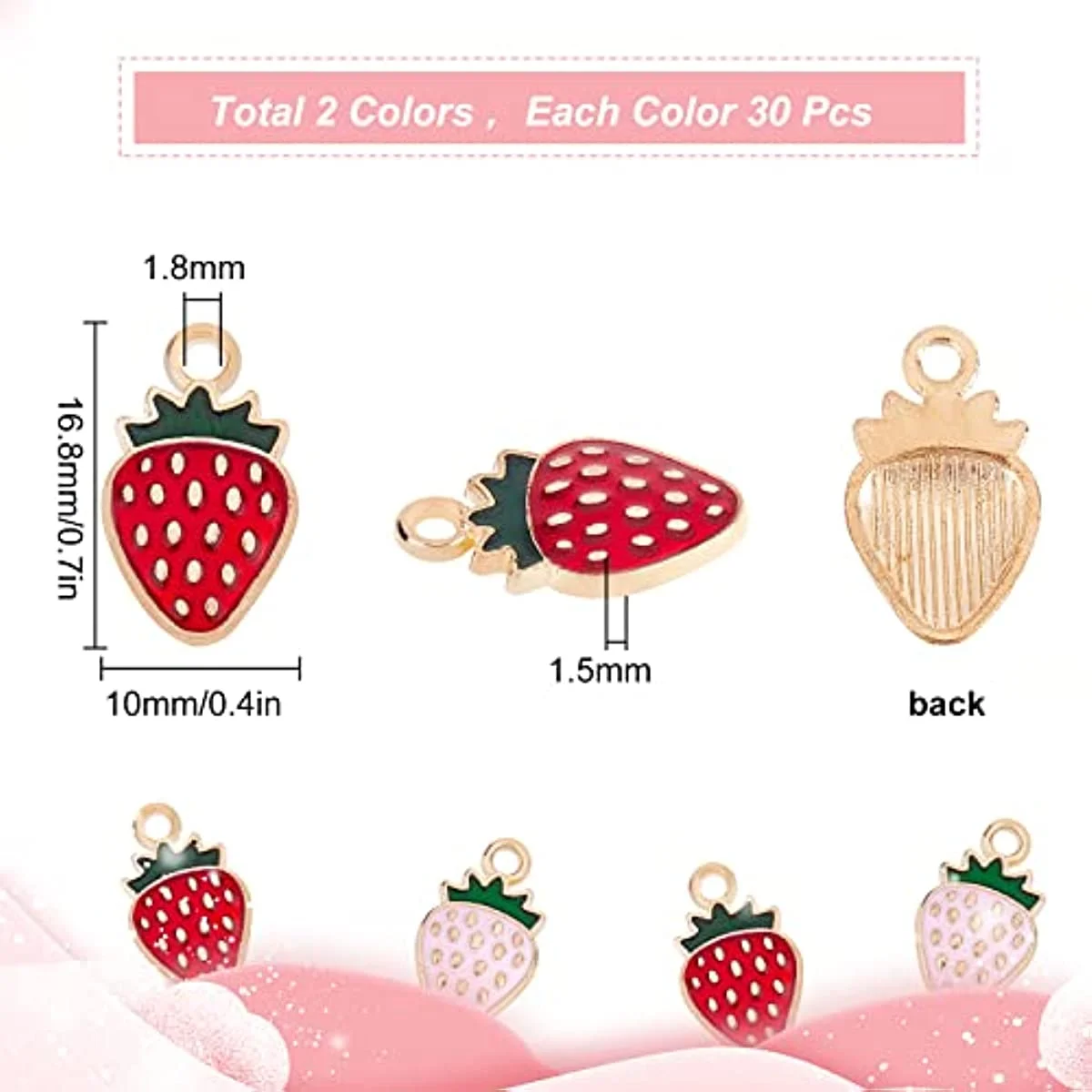 1 Box 60Pcs 2 Colors Enamel Strawberry Charms Bulk Pink Strawberries Charms Red Strawberry Charms Fruit Flatback Charms for Jewelry Making Alloy Enamel Charms Fruit Earrings Supplies Craft - Curated Treasures Market
