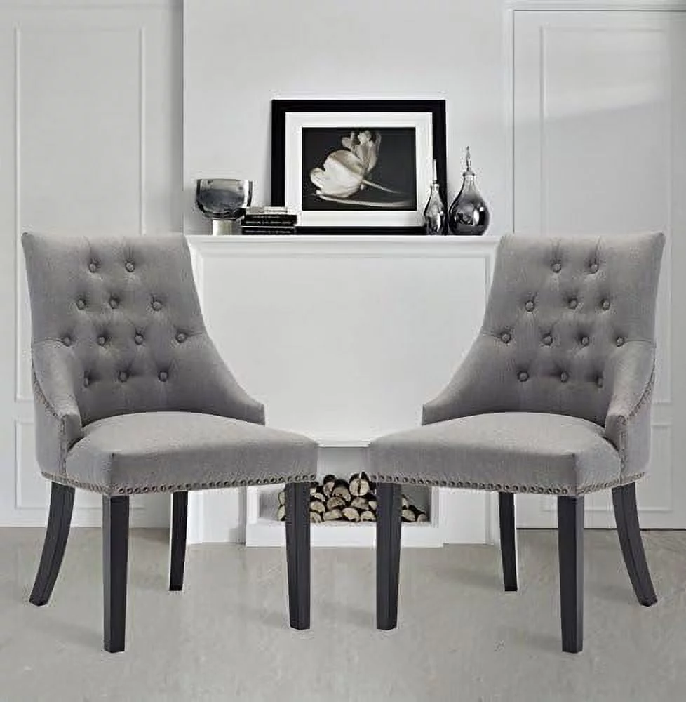 TJUNBOLIFE Upholstered Tufted Fabric Dining Chairs   Leisure Padded Dining Room Chairs with Black Solid Wooden Legs  Nailed Trim Living Room Chairs for Home Kitchen Bedroom  Gray - Curated Treasures Market