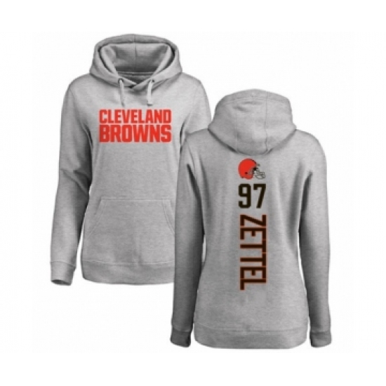 Football Women's Cleveland Browns #97 Anthony Zettel Ash Backer Pullover Hoodie