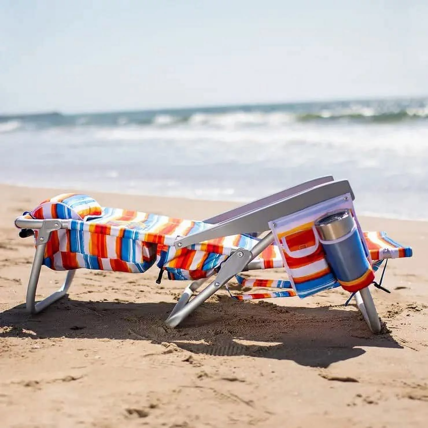 2 Pack Tommy Bahama Backpack Beach Chair with Cooler Storage Pouch and Towel Bar (Orange &Blue) - Curated Treasures Market