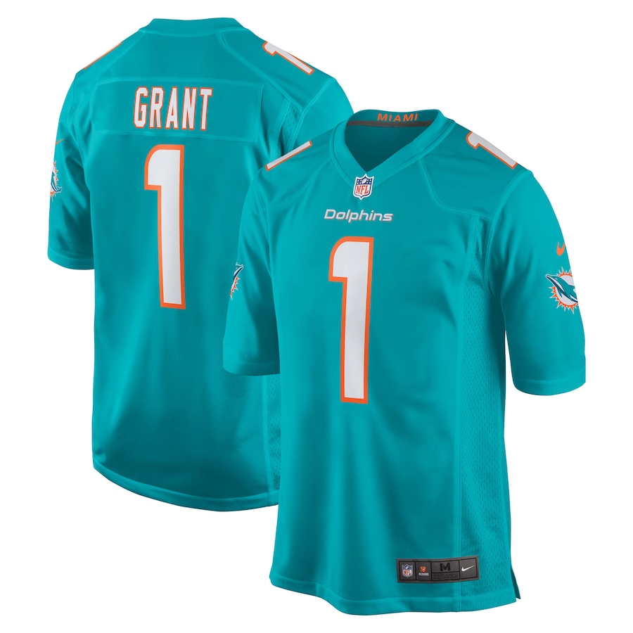 Men's Miami Dolphins Kenneth Grant Nike Aqua 2025 NFL Draft First Round Pick Game Jersey