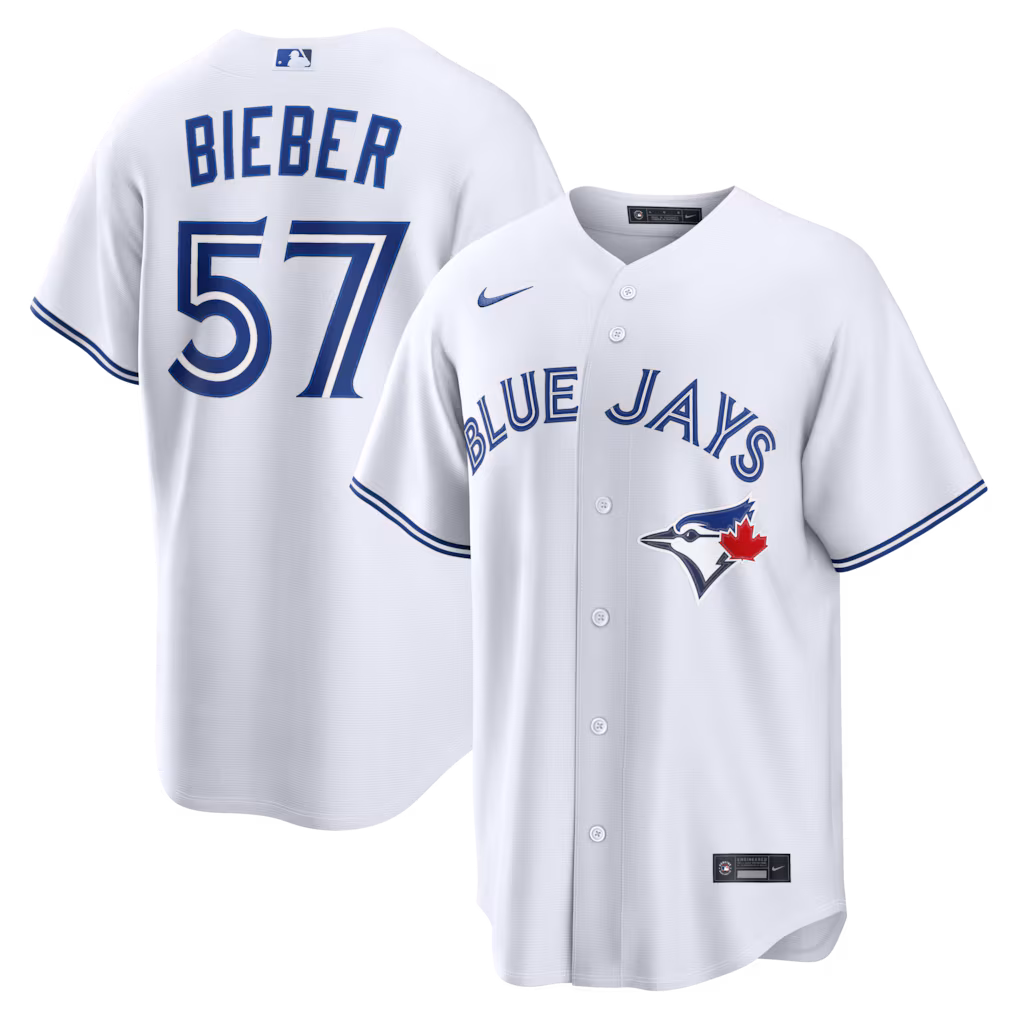 Men's Toronto Blue Jays Shane Bieber Nike White Home Replica Jersey