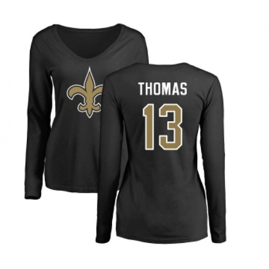 Football Women's New Orleans Saints #13 Michael Thomas Black Name & Number Logo Slim Fit Long Sleeve T-Shirt