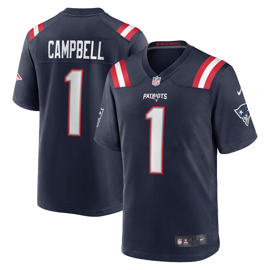Men's New England Patriots Will Campbell Nike Navy 2025 NFL Draft First Round Pick Game Jersey