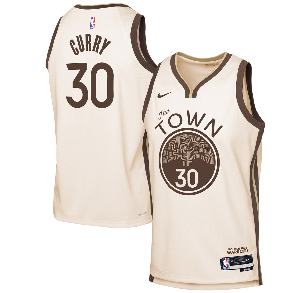 Youth Golden State Warriors Stephen Curry Nike Tan 2025/26 City Edition Swingman Jersey