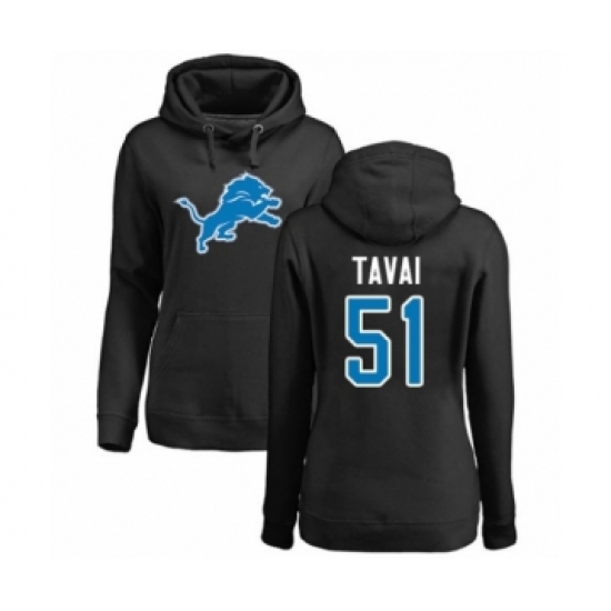 Football Women's Detroit Lions #51 Jahlani Tavai Black Name & Number Logo Pullover Hoodie