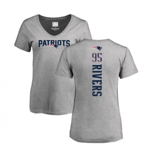 Football Women's New England Patriots #95 Derek Rivers Ash Backer V-Neck T-Shirt