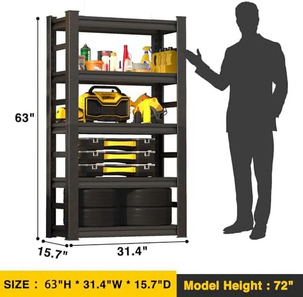 GEROBOOM Garage  Shelves 78" H Metal Garage Shelving Unit 2500lbs Heavy Duty  Adjustable Utility Rack Industrial Shelving Organizer for Warehouse Garage Basement  Black  18" D x 4 - Curated Treasures Market