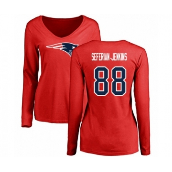 Football Women's New England Patriots #88 Austin Seferian-Jenkins Red Name & Number Logo Slim Fit Long Sleeve T-Shirt