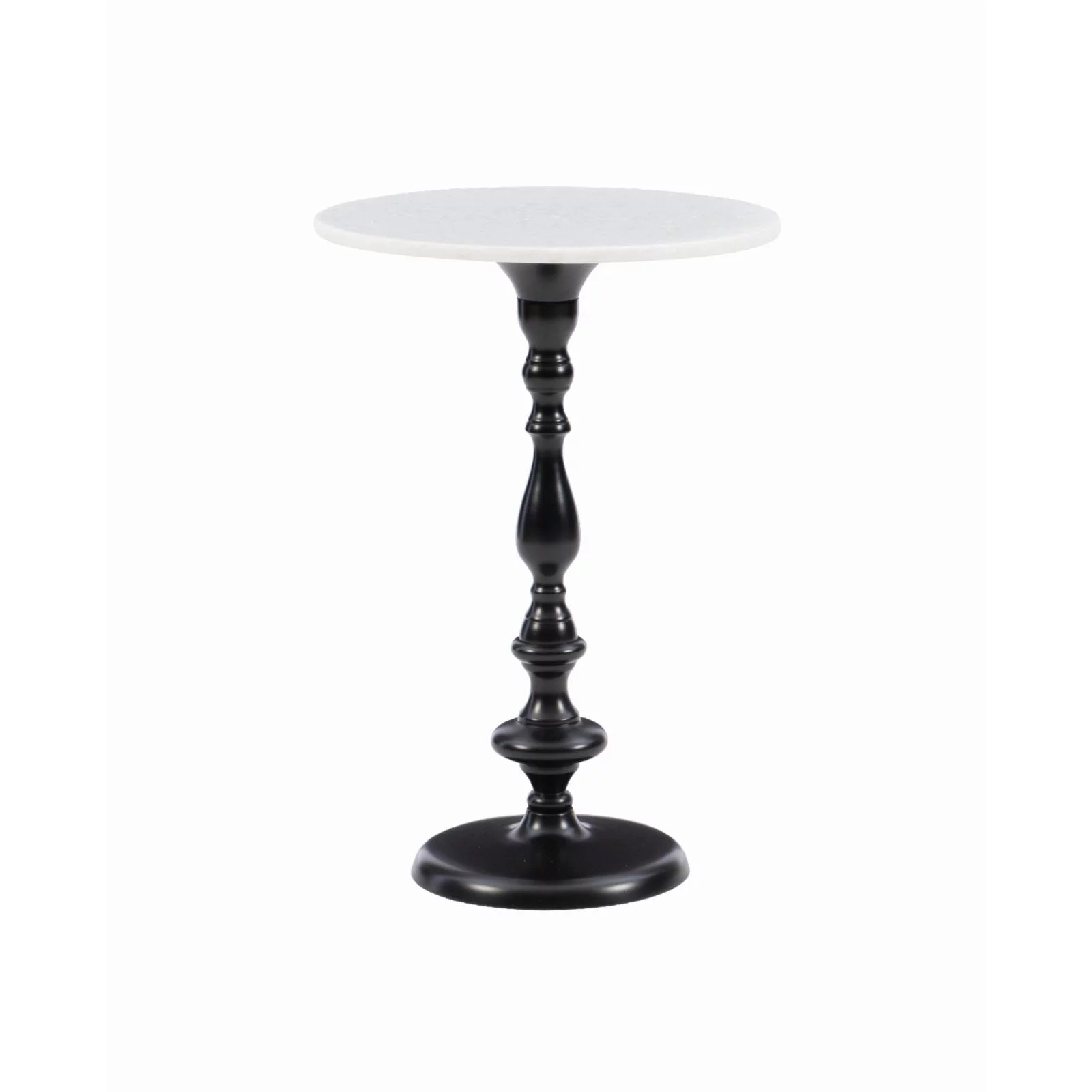 Powell Keagan Round Side Table - Black with White Marble Top - Curated Treasures Market
