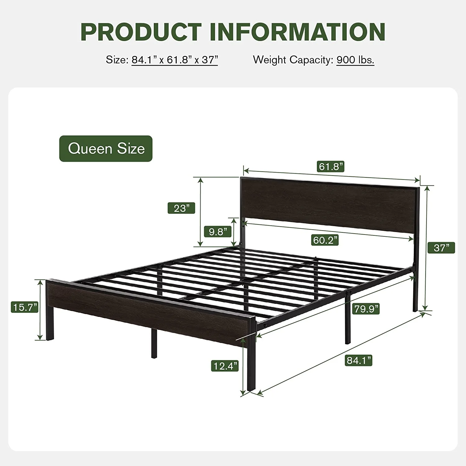 Full Size Platform Bed Frame with Wood headboard and Footboard  Heavy Duty 13 Metal Slats  no Box Spring Needed  Noise Free  Black - Curated Treasures Market