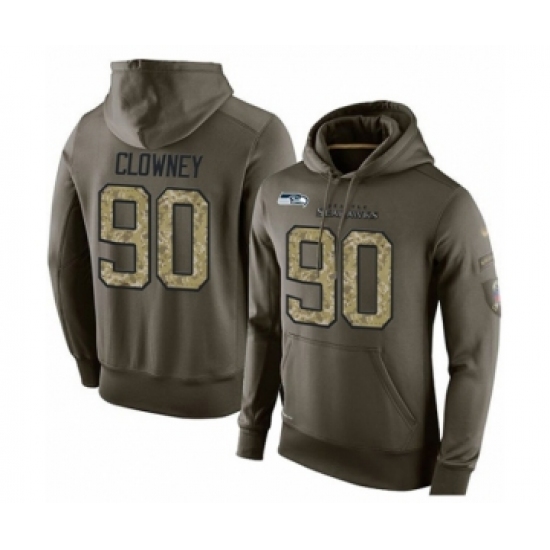 Football Men's Seattle Seahawks #90 Jadeveon Clowney Green Salute To Service Pullover Hoodie