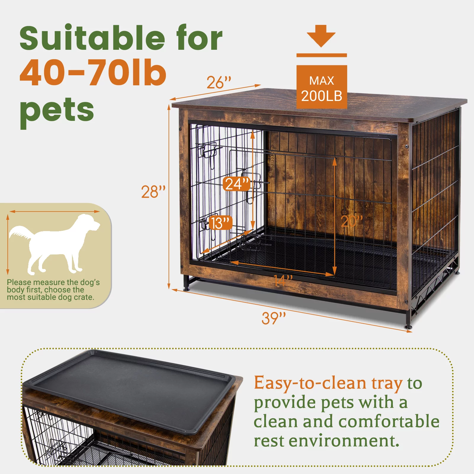 Polar Aurora Dog Crate Furniture, 38.6''Wooden Pet Cage Kennel End Table with 2 Doors and Removable Tray for Small Medium Large Dogs - Curated Treasures Market
