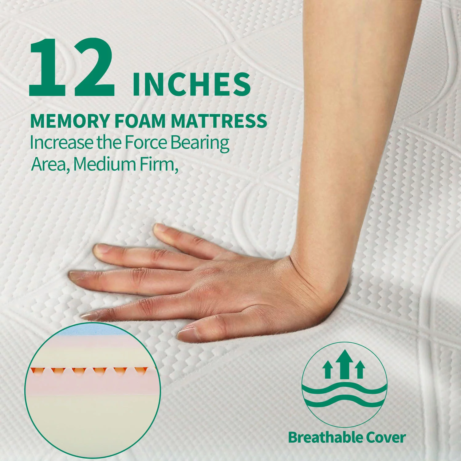 12 inch Gel Memory Foam Mattress Twin Size in a Box with Detachable Cover Medium Firm Bed Mattresses - Curated Treasures Market