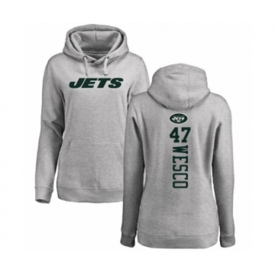 Football Women's New York Jets #47 Trevon Wesco Ash Backer Pullover Hoodie