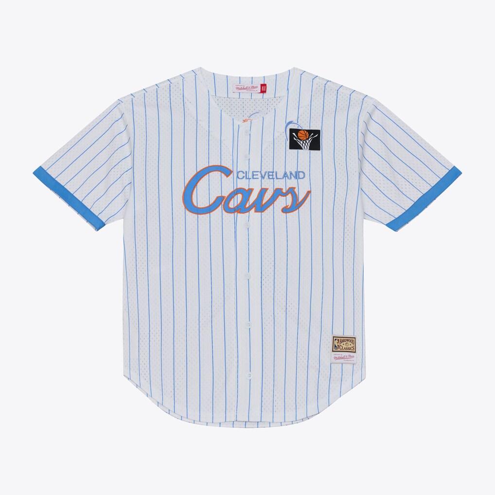Men's Cleveland Cavaliers Mitchell & Ness White Head Coach Pinstripe Mesh Full-Button Baseball Jersey