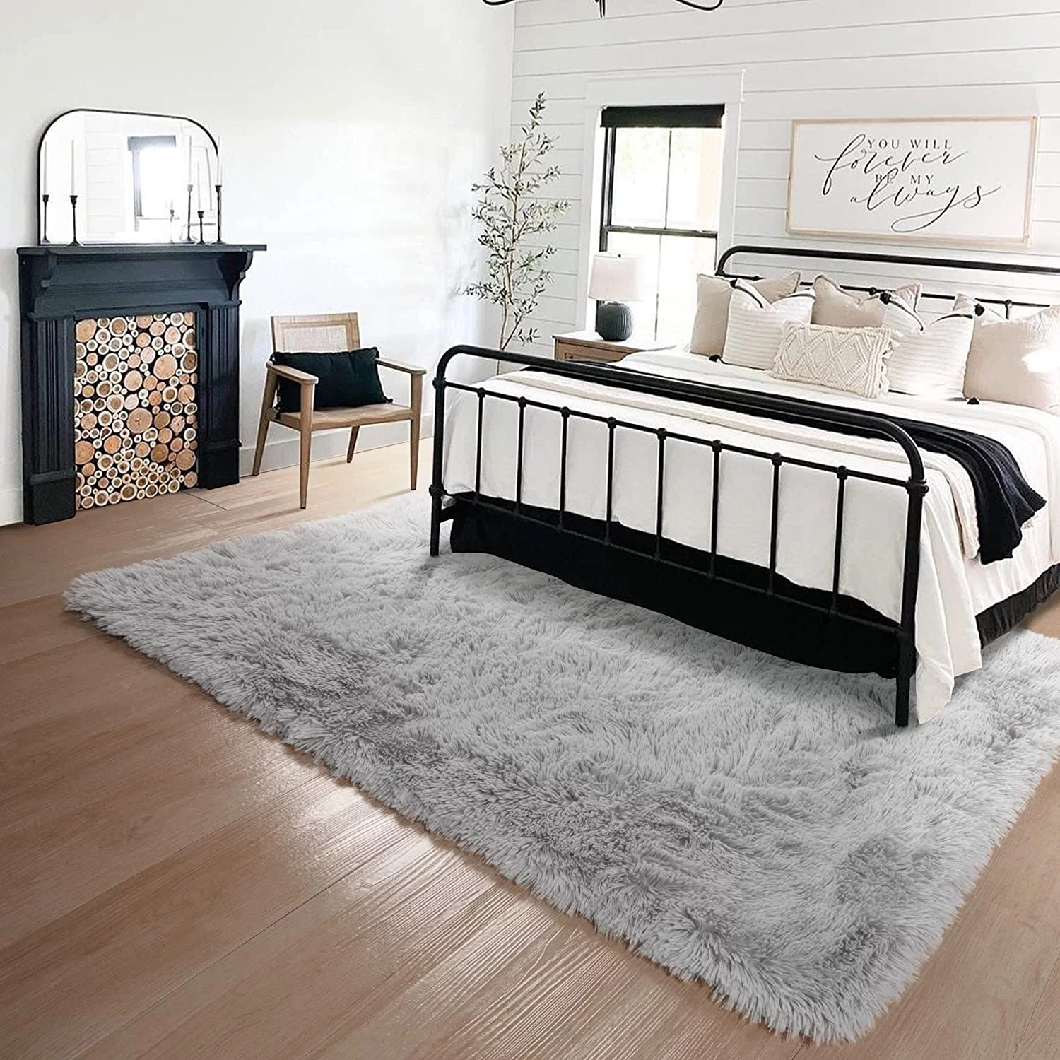 Rug for Living Room, Fluffy Area Rugs for Bedroom, Plush Decorative Rug Indoor Home Carpet with Anti-Skid Backing, 8x10 Feet, Light Grey - Curated Treasures Market