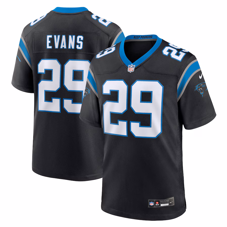 Men's Carolina Panthers Akayleb Evans Nike Black Team Game Jersey