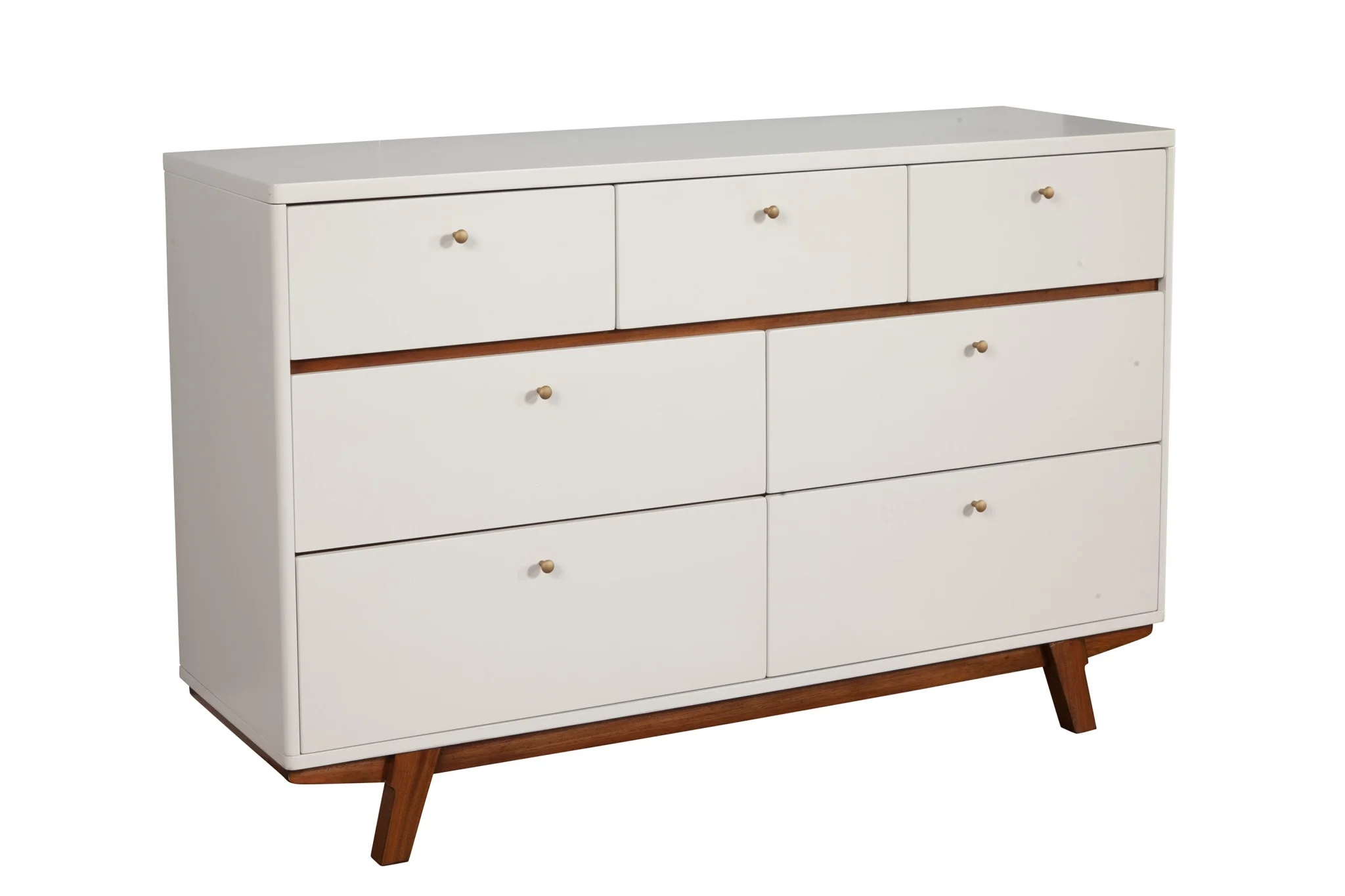 HomeRoots 524119 56 in. Brown & White Solid Wood Seven Drawer Double Dresser