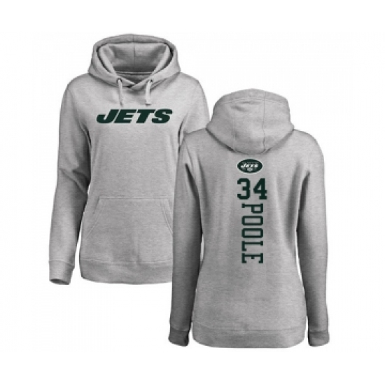 Football Women's New York Jets #34 Brian Poole Ash Backer Pullover Hoodie