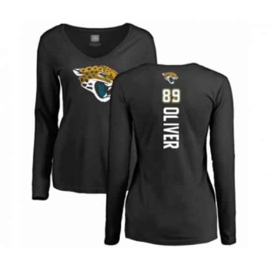 Football Women's Jacksonville Jaguars #89 Josh Oliver Black Backer Slim Fit Long Sleeve T-Shirt