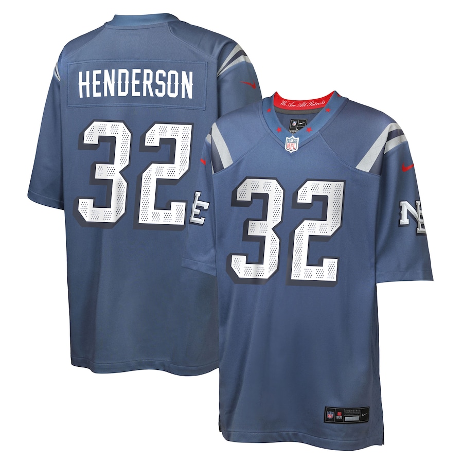 Men's New England Patriots TreVeyon Henderson Nike Storm Blue 2025 Rivalries Collection Game Jersey
