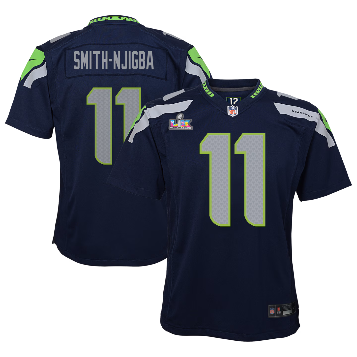Youth Seattle Seahawks Jaxon Smith-Njigba Nike College Navy Super Bowl LX Patch Game Jersey