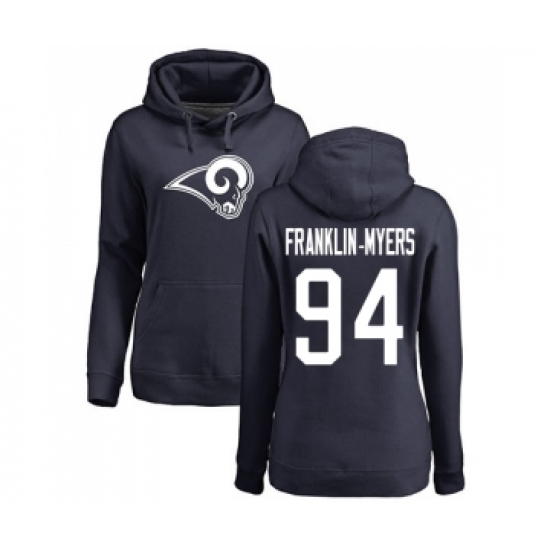 Football Women's Los Angeles Rams #94 John Franklin-Myers Navy Blue Name & Number Logo Pullover Hoodie