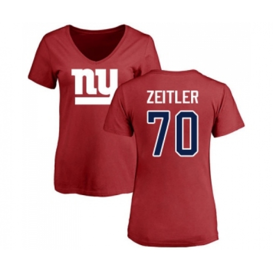 Football Women's New York Giants #70 Kevin Zeitler Red Name & Number Logo T-Shirt