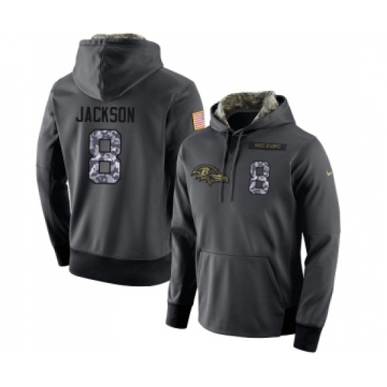 Football Men's Baltimore Ravens #8 Lamar Jackson Stitched Black Anthracite Salute to Service Player Performance Hoodie