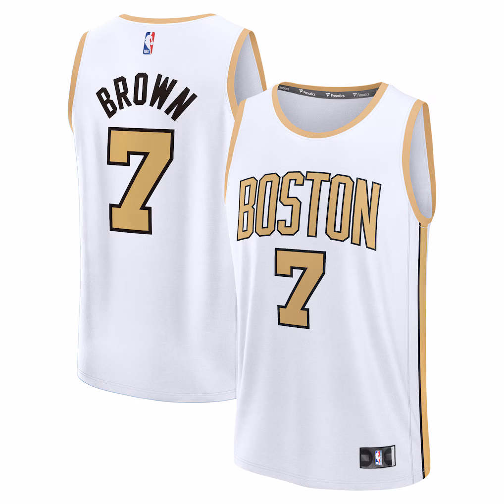 Men's Boston Celtics Jaylen Brown Fanatics White 2025/26 City Edition Fast Break Jersey