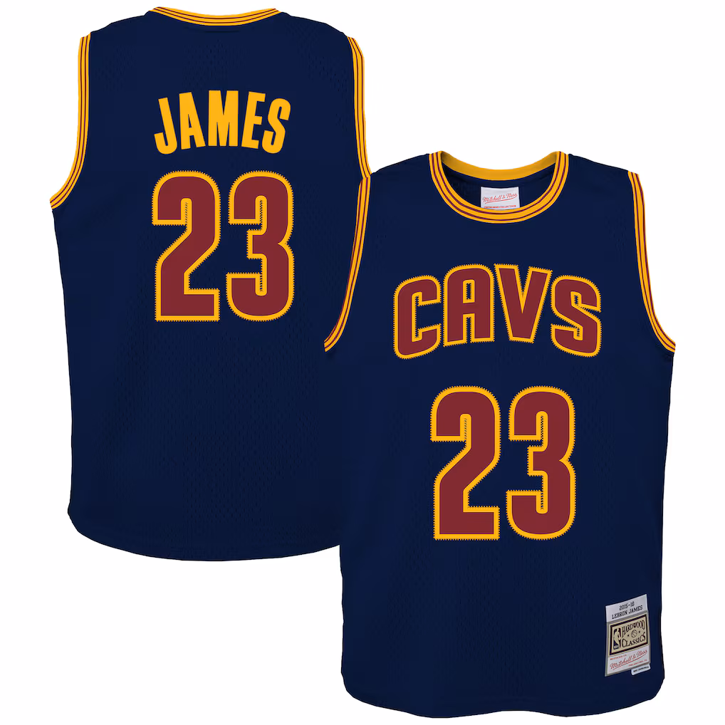 Youth Cleveland Cavaliers LeBron James Mitchell & Ness Navy 2015/16 Hardwood Classics Swingman Jersey