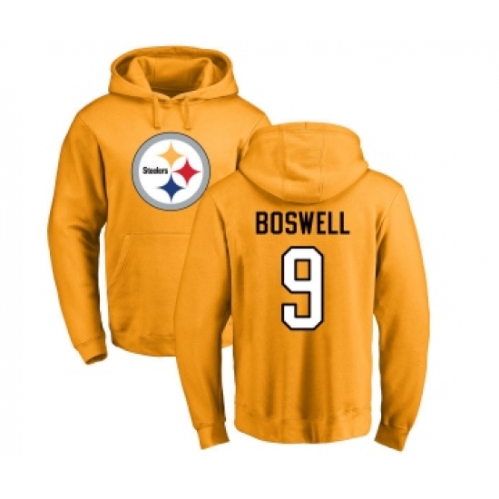 Football Pittsburgh Steelers #9 Chris Boswell Gold Name & Number Logo Pullover Hoodie