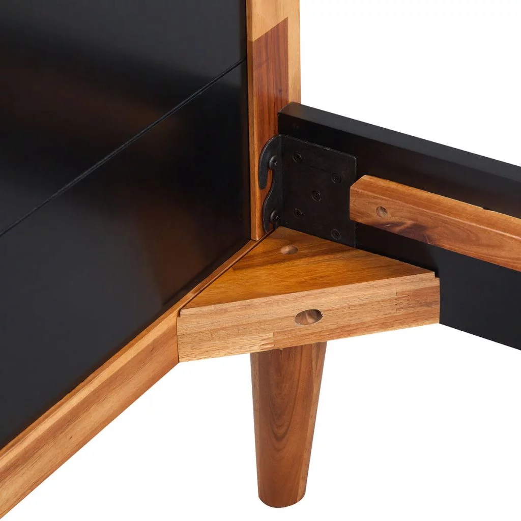 OWSOO Bed Frame Black Solid Acacia Wood 78.7x55.1